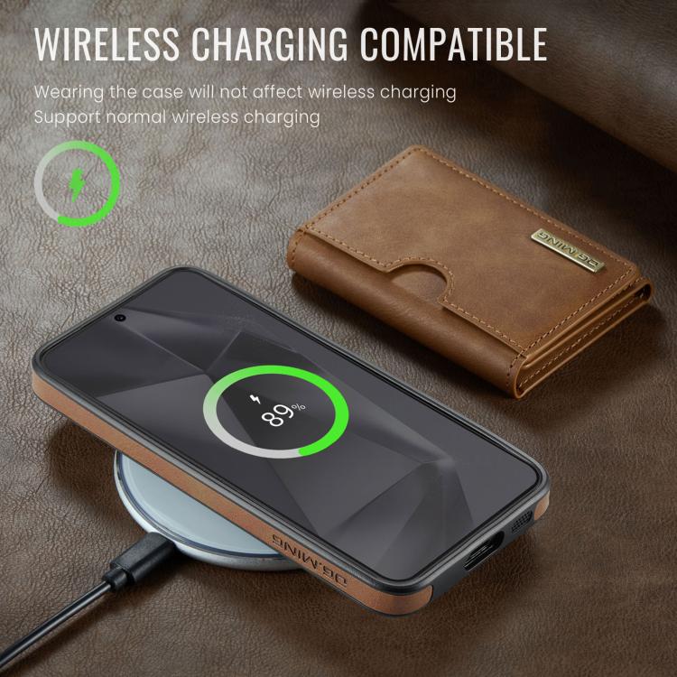 For Samsung Galaxy S24 FE 5G DG.MING M6 Series RFID Tri-fold Card Bag Removable Leather Phone Case