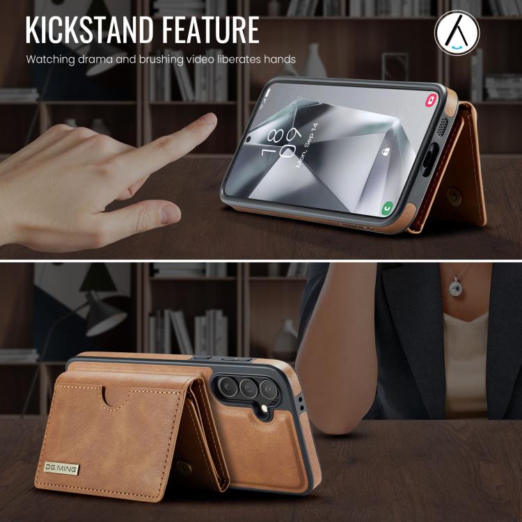 For Samsung Galaxy S24 FE 5G DG.MING M6 Series RFID Tri-fold Card Bag Removable Leather Phone Case