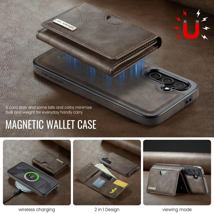 For Samsung Galaxy S24 FE 5G DG.MING M6 Series RFID Tri-fold Card Bag Removable Leather Phone Case
