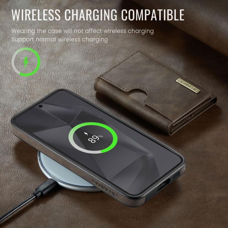 For Samsung Galaxy S24 FE 5G DG.MING M6 Series RFID Tri-fold Card Bag Removable Leather Phone Case
