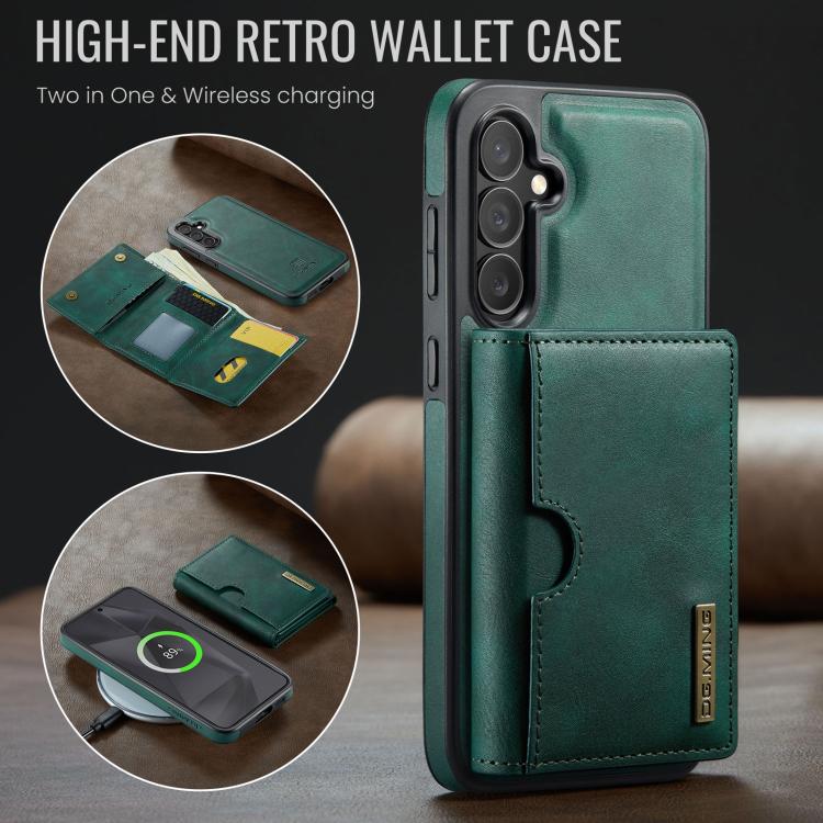 For Samsung Galaxy S24 FE 5G DG.MING M6 Series RFID Tri-fold Card Bag Removable Leather Phone Case
