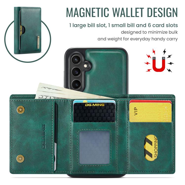 For Samsung Galaxy S24 FE 5G DG.MING M6 Series RFID Tri-fold Card Bag Removable Leather Phone Case