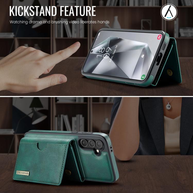 For Samsung Galaxy S24 FE 5G DG.MING M6 Series RFID Tri-fold Card Bag Removable Leather Phone Case