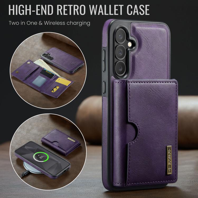 For Samsung Galaxy S24 FE 5G DG.MING M6 Series RFID Tri-fold Card Bag Removable Leather Phone Case