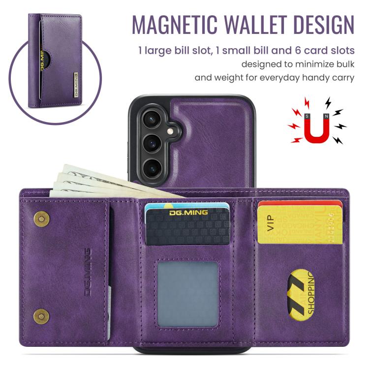 For Samsung Galaxy S24 FE 5G DG.MING M6 Series RFID Tri-fold Card Bag Removable Leather Phone Case