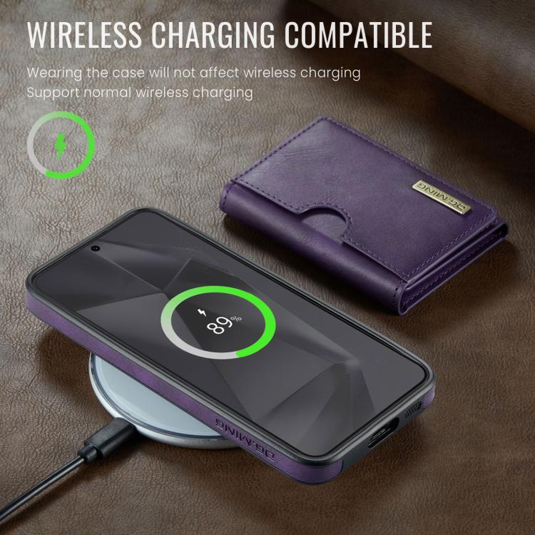 For Samsung Galaxy S24 FE 5G DG.MING M6 Series RFID Tri-fold Card Bag Removable Leather Phone Case