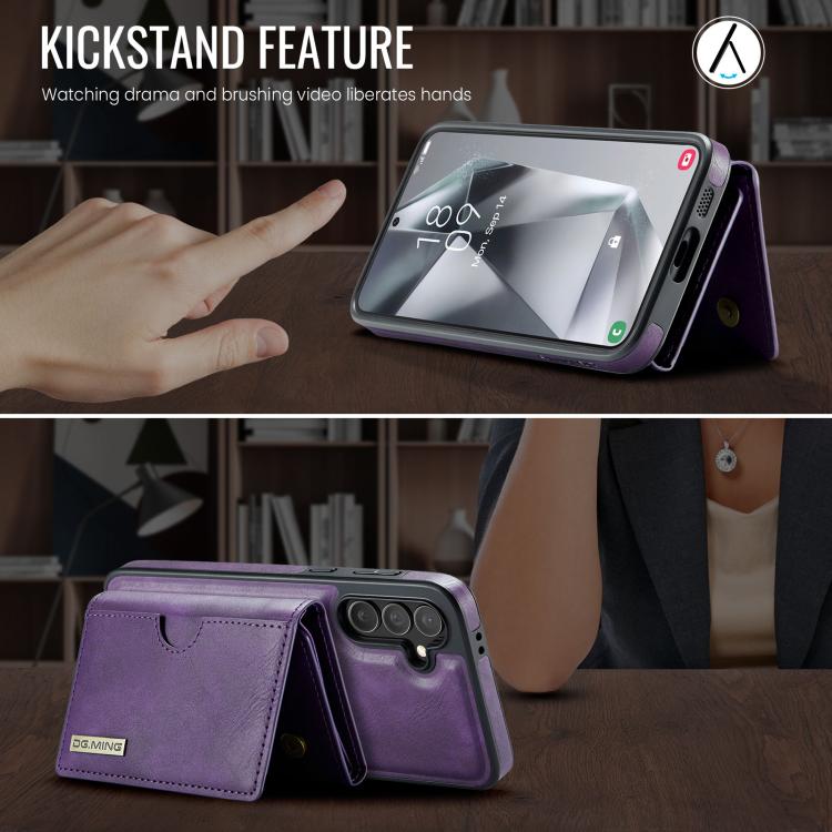 For Samsung Galaxy S24 FE 5G DG.MING M6 Series RFID Tri-fold Card Bag Removable Leather Phone Case
