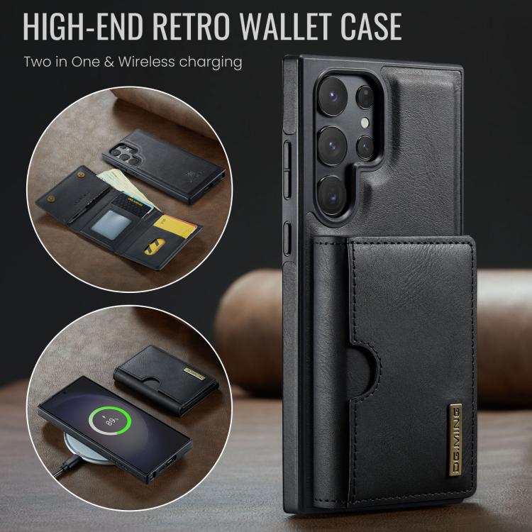 For Samsung Galaxy S23 Ultra 5G DG.MING M6 Series RFID Tri-fold Card Bag Removable Leather Phone Case