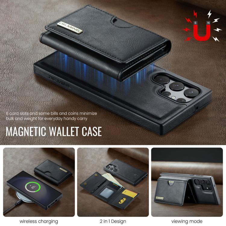 For Samsung Galaxy S23 Ultra 5G DG.MING M6 Series RFID Tri-fold Card Bag Removable Leather Phone Case