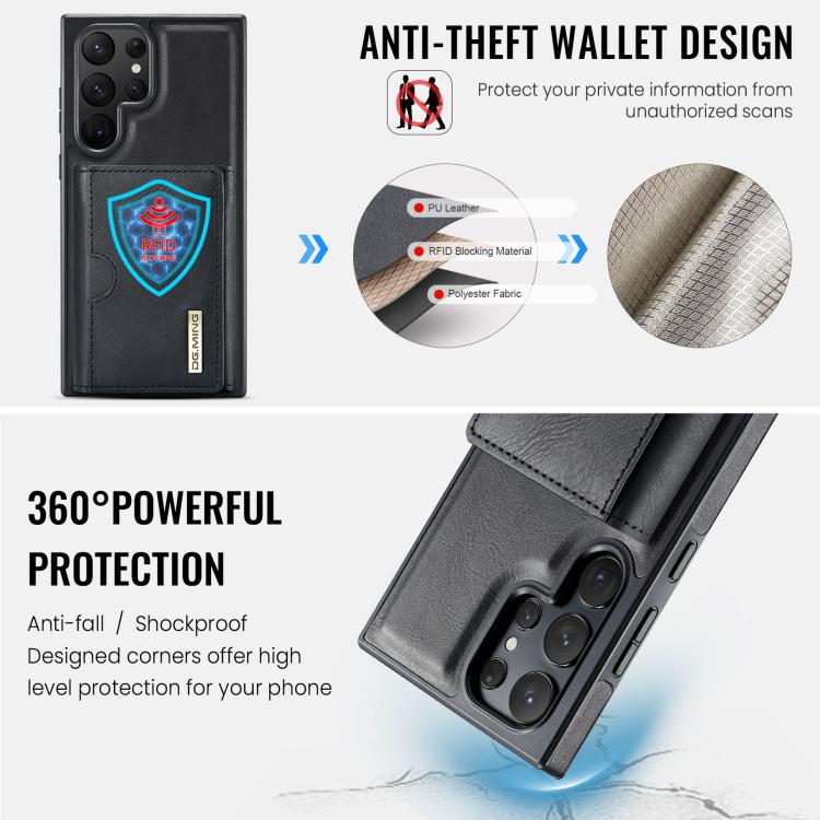For Samsung Galaxy S23 Ultra 5G DG.MING M6 Series RFID Tri-fold Card Bag Removable Leather Phone Case