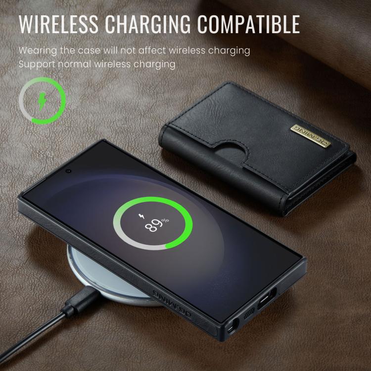 For Samsung Galaxy S23 Ultra 5G DG.MING M6 Series RFID Tri-fold Card Bag Removable Leather Phone Case