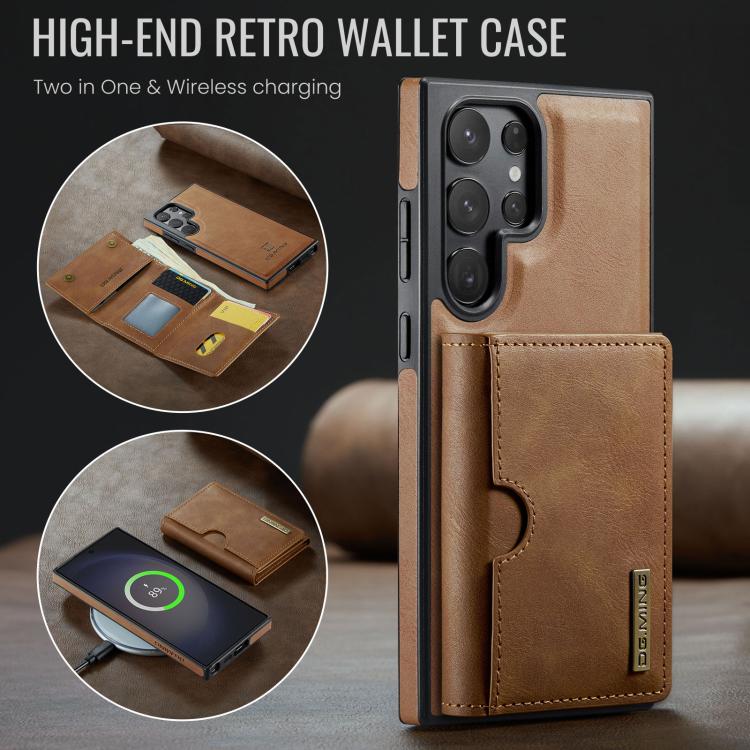 For Samsung Galaxy S23 Ultra 5G DG.MING M6 Series RFID Tri-fold Card Bag Removable Leather Phone Case