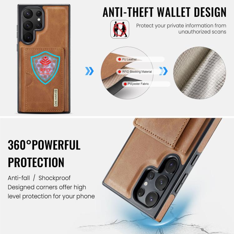 For Samsung Galaxy S23 Ultra 5G DG.MING M6 Series RFID Tri-fold Card Bag Removable Leather Phone Case
