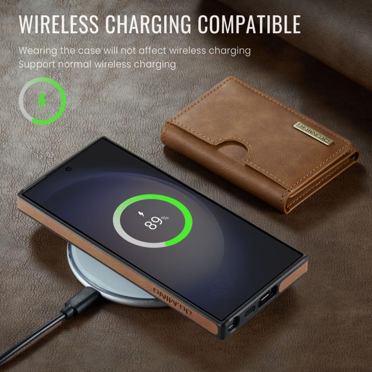 For Samsung Galaxy S23 Ultra 5G DG.MING M6 Series RFID Tri-fold Card Bag Removable Leather Phone Case