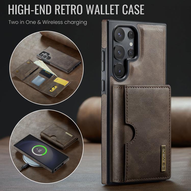 For Samsung Galaxy S23 Ultra 5G DG.MING M6 Series RFID Tri-fold Card Bag Removable Leather Phone Case
