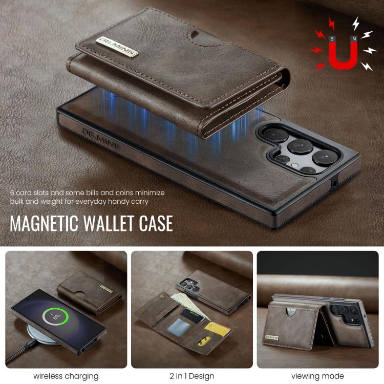 For Samsung Galaxy S23 Ultra 5G DG.MING M6 Series RFID Tri-fold Card Bag Removable Leather Phone Case
