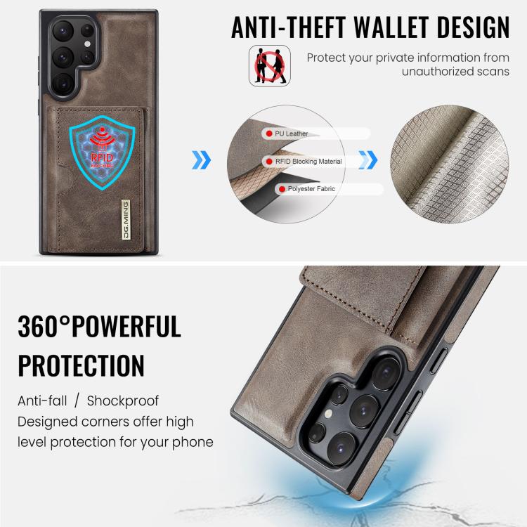For Samsung Galaxy S23 Ultra 5G DG.MING M6 Series RFID Tri-fold Card Bag Removable Leather Phone Case