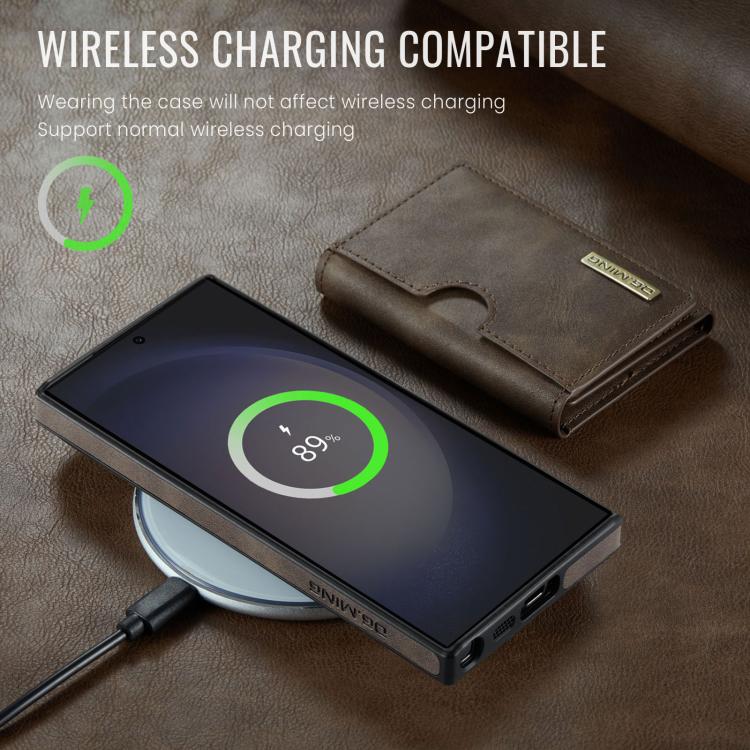For Samsung Galaxy S23 Ultra 5G DG.MING M6 Series RFID Tri-fold Card Bag Removable Leather Phone Case