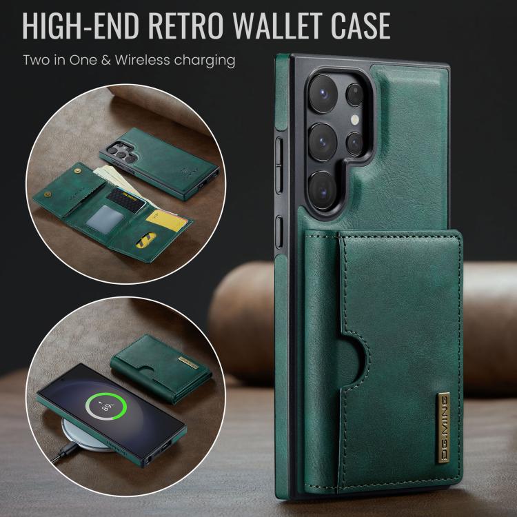 For Samsung Galaxy S23 Ultra 5G DG.MING M6 Series RFID Tri-fold Card Bag Removable Leather Phone Case