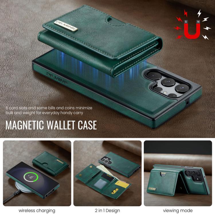 For Samsung Galaxy S23 Ultra 5G DG.MING M6 Series RFID Tri-fold Card Bag Removable Leather Phone Case