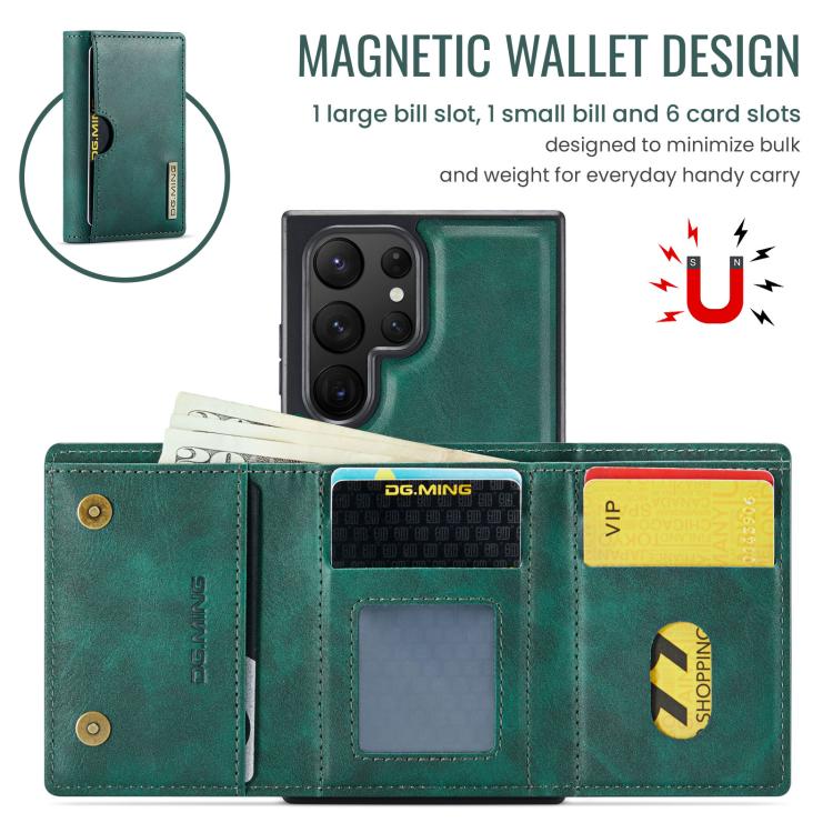 For Samsung Galaxy S23 Ultra 5G DG.MING M6 Series RFID Tri-fold Card Bag Removable Leather Phone Case