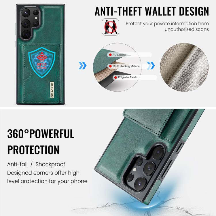 For Samsung Galaxy S23 Ultra 5G DG.MING M6 Series RFID Tri-fold Card Bag Removable Leather Phone Case