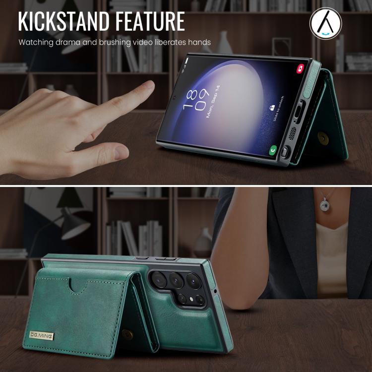 For Samsung Galaxy S23 Ultra 5G DG.MING M6 Series RFID Tri-fold Card Bag Removable Leather Phone Case