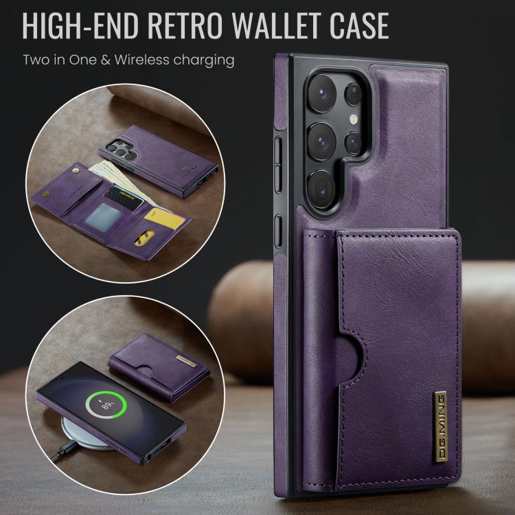For Samsung Galaxy S23 Ultra 5G DG.MING M6 Series RFID Tri-fold Card Bag Removable Leather Phone Case