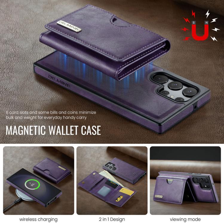 For Samsung Galaxy S23 Ultra 5G DG.MING M6 Series RFID Tri-fold Card Bag Removable Leather Phone Case