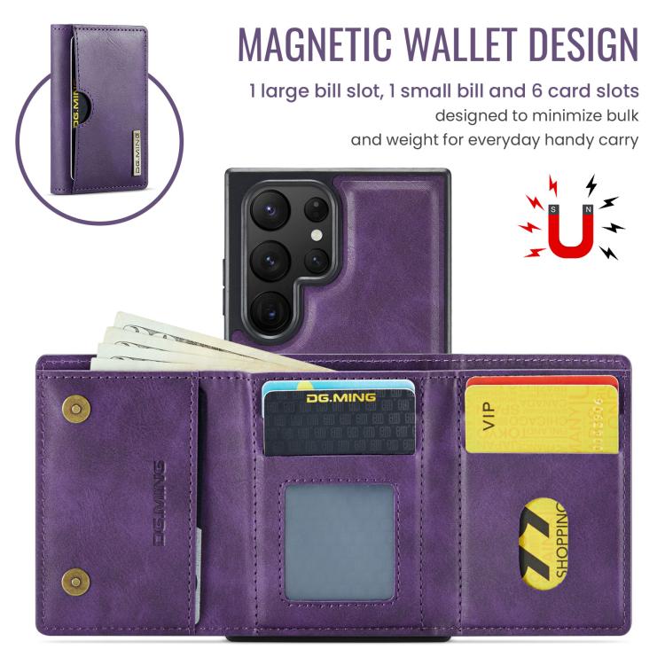For Samsung Galaxy S23 Ultra 5G DG.MING M6 Series RFID Tri-fold Card Bag Removable Leather Phone Case