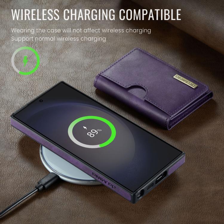 For Samsung Galaxy S23 Ultra 5G DG.MING M6 Series RFID Tri-fold Card Bag Removable Leather Phone Case