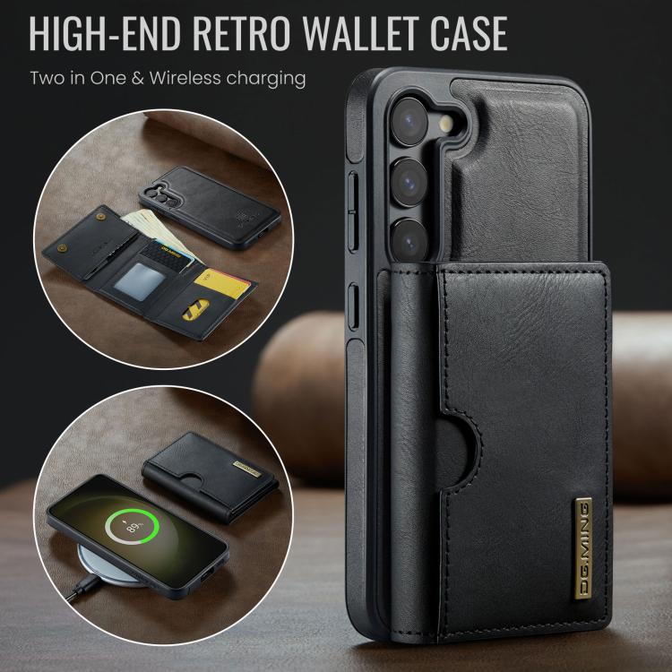 For Samsung Galaxy S23 5G DG.MING M6 Series RFID Tri-fold Card Bag Removable Leather Phone Case