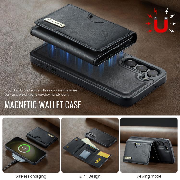 For Samsung Galaxy S23 5G DG.MING M6 Series RFID Tri-fold Card Bag Removable Leather Phone Case