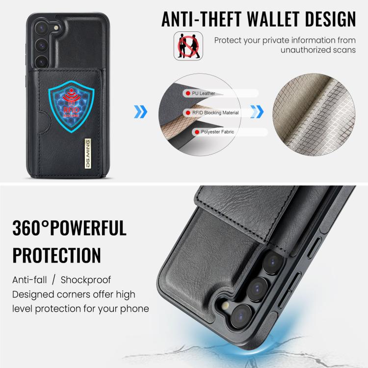 For Samsung Galaxy S23 5G DG.MING M6 Series RFID Tri-fold Card Bag Removable Leather Phone Case