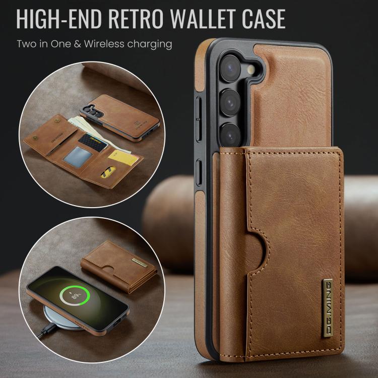 For Samsung Galaxy S23 5G DG.MING M6 Series RFID Tri-fold Card Bag Removable Leather Phone Case