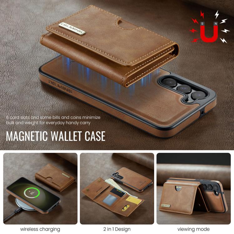 For Samsung Galaxy S23 5G DG.MING M6 Series RFID Tri-fold Card Bag Removable Leather Phone Case