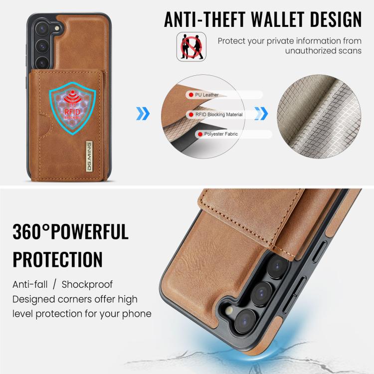 For Samsung Galaxy S23 5G DG.MING M6 Series RFID Tri-fold Card Bag Removable Leather Phone Case