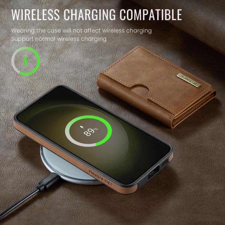 For Samsung Galaxy S23 5G DG.MING M6 Series RFID Tri-fold Card Bag Removable Leather Phone Case