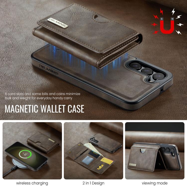 For Samsung Galaxy S23 5G DG.MING M6 Series RFID Tri-fold Card Bag Removable Leather Phone Case