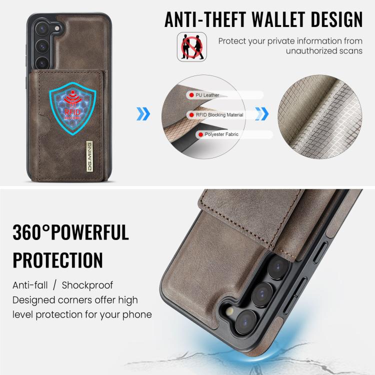 For Samsung Galaxy S23 5G DG.MING M6 Series RFID Tri-fold Card Bag Removable Leather Phone Case