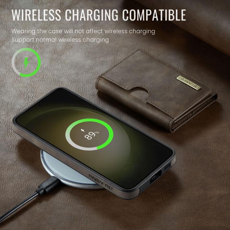 For Samsung Galaxy S23 5G DG.MING M6 Series RFID Tri-fold Card Bag Removable Leather Phone Case