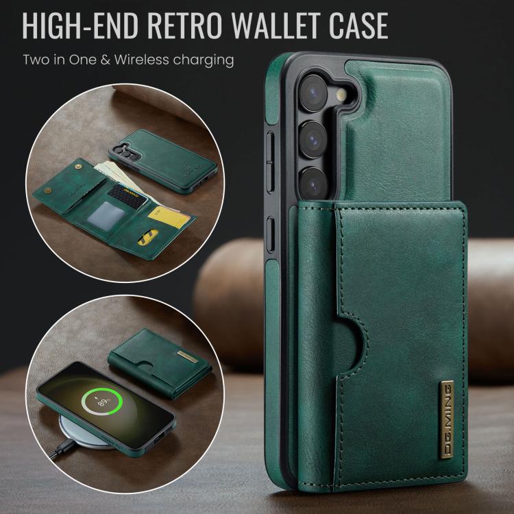 For Samsung Galaxy S23 5G DG.MING M6 Series RFID Tri-fold Card Bag Removable Leather Phone Case