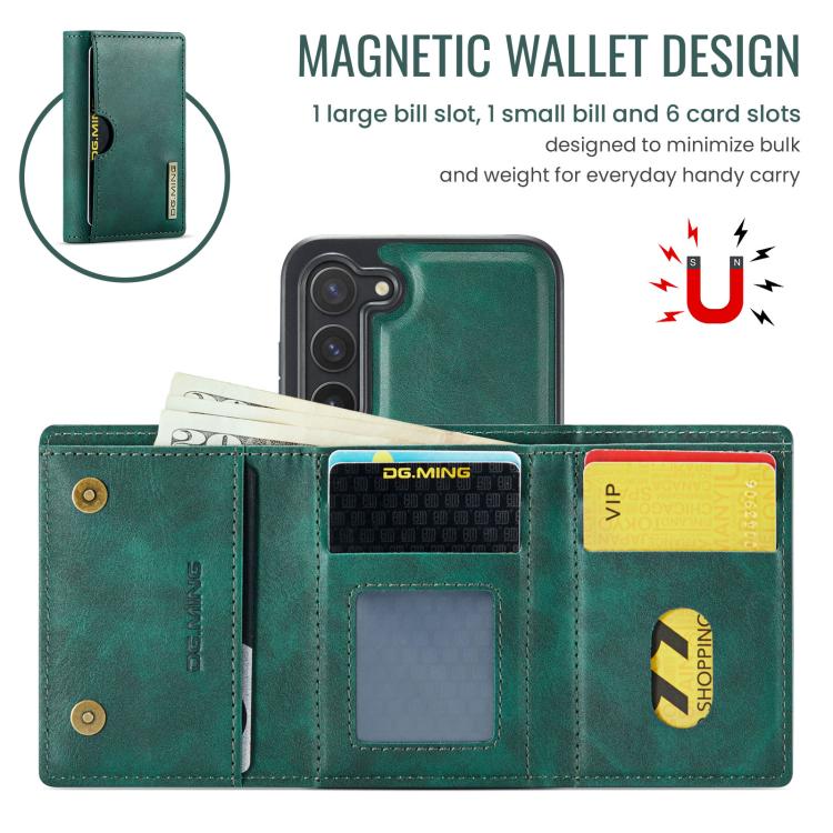 For Samsung Galaxy S23 5G DG.MING M6 Series RFID Tri-fold Card Bag Removable Leather Phone Case