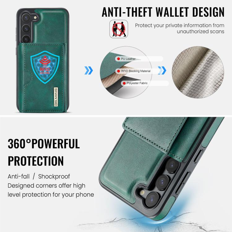 For Samsung Galaxy S23 5G DG.MING M6 Series RFID Tri-fold Card Bag Removable Leather Phone Case