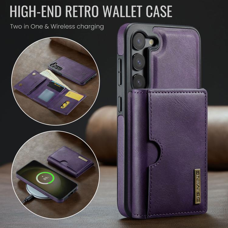 For Samsung Galaxy S23 5G DG.MING M6 Series RFID Tri-fold Card Bag Removable Leather Phone Case