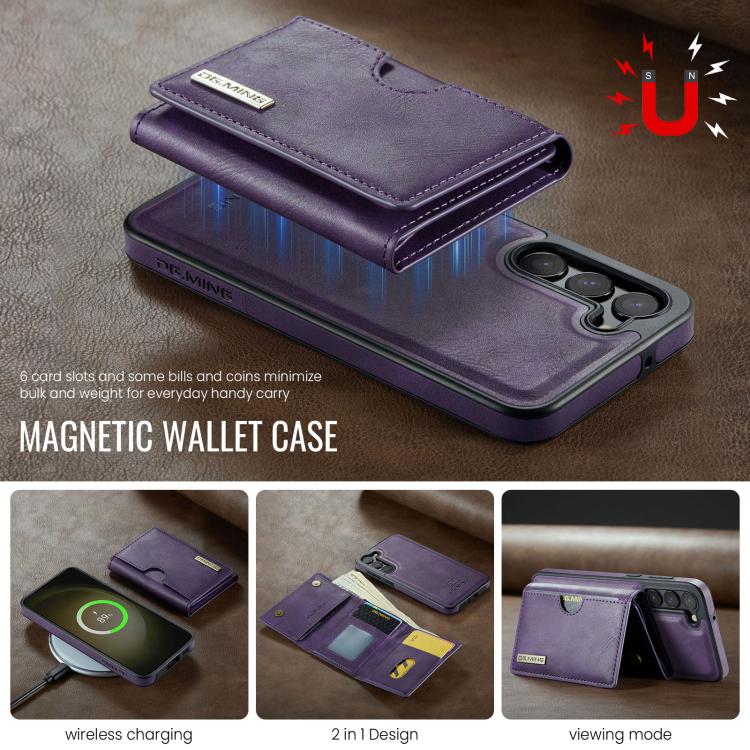 For Samsung Galaxy S23 5G DG.MING M6 Series RFID Tri-fold Card Bag Removable Leather Phone Case