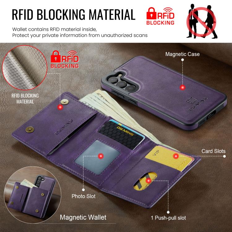 For Samsung Galaxy S23 5G DG.MING M6 Series RFID Tri-fold Card Bag Removable Leather Phone Case