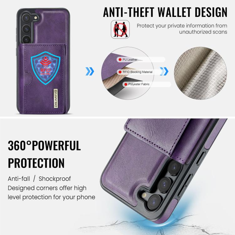 For Samsung Galaxy S23 5G DG.MING M6 Series RFID Tri-fold Card Bag Removable Leather Phone Case