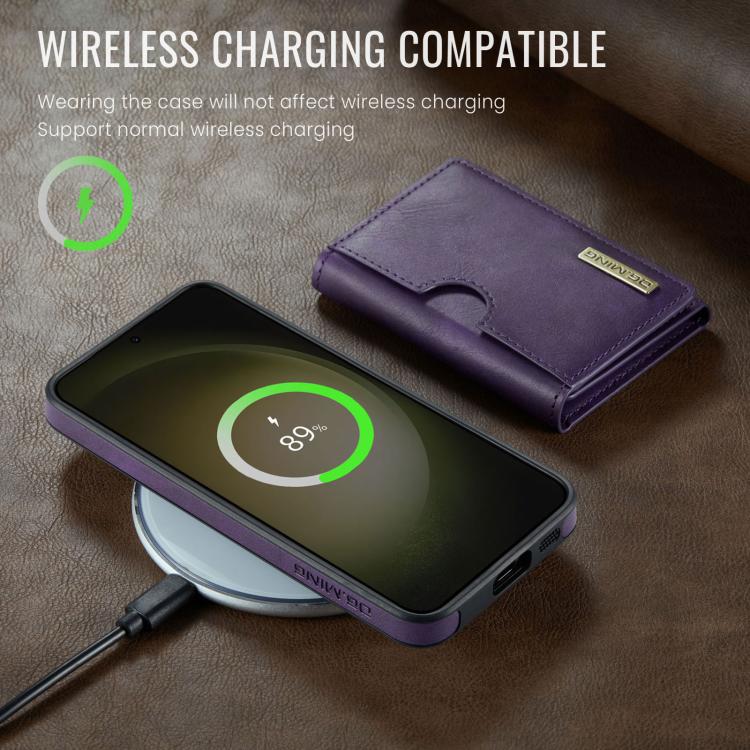 For Samsung Galaxy S23 5G DG.MING M6 Series RFID Tri-fold Card Bag Removable Leather Phone Case