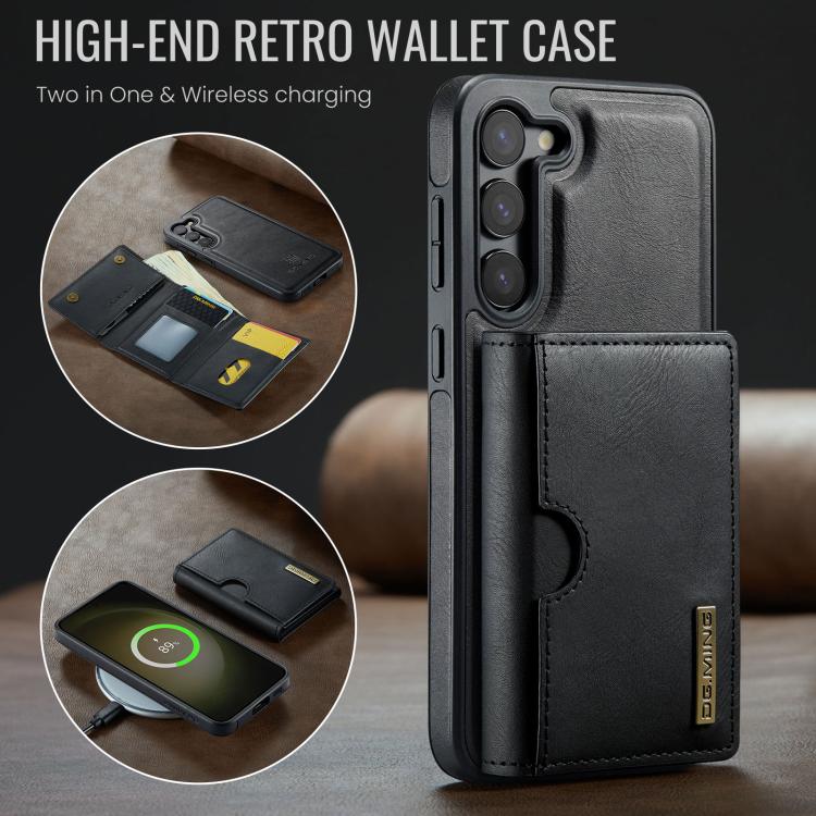 For Samsung Galaxy S23+ 5G DG.MING M6 Series RFID Tri-fold Card Bag Removable Leather Phone Case